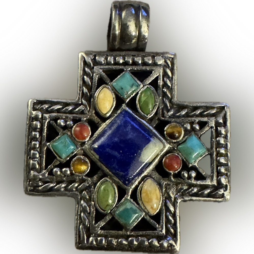 Multicolor Stone Cross Pendant